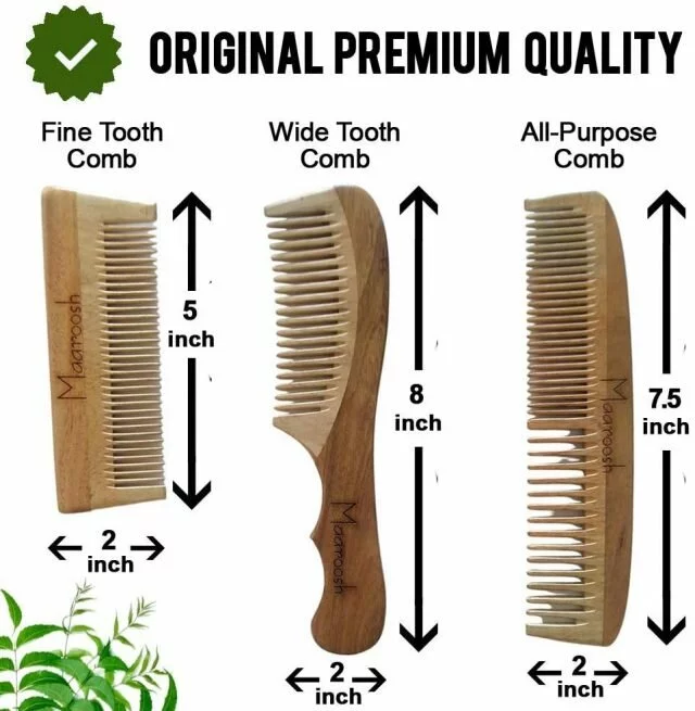 Maaroosh neem wood comb set for hair growth & hair loss control.